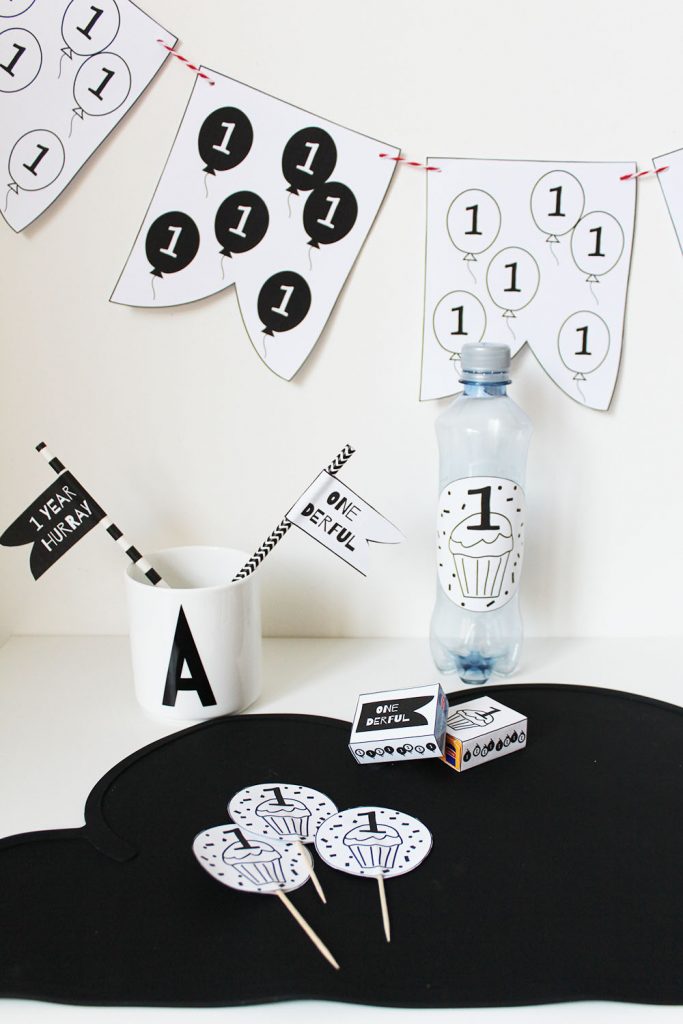 party printables first birthday monochrome party
