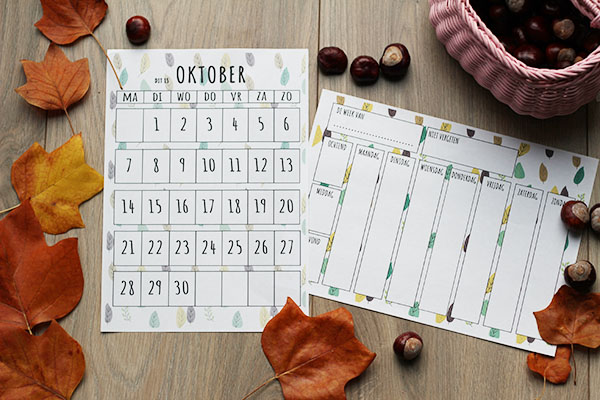 oktober maandplanner en weekplanner printable kind